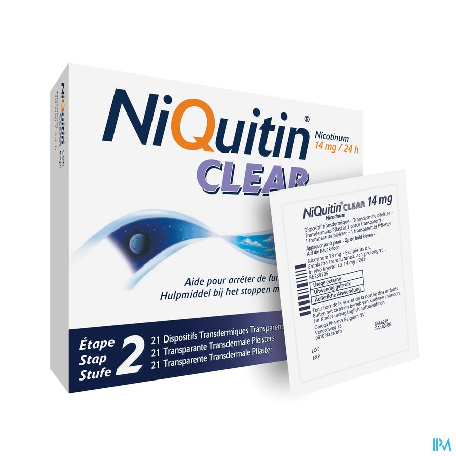 Niquitin® Clear Patch 14 Mg 21 P. – Arrêter De Fumer – 24H Sans Besoin