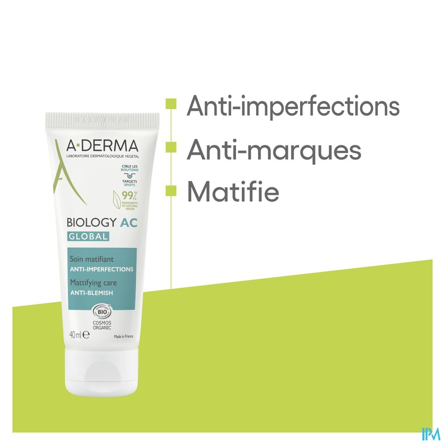 A-DERMA BIOLOGY AC GLOBAL - Crème hydratante visage anti-imperfections, anti-marques, acné