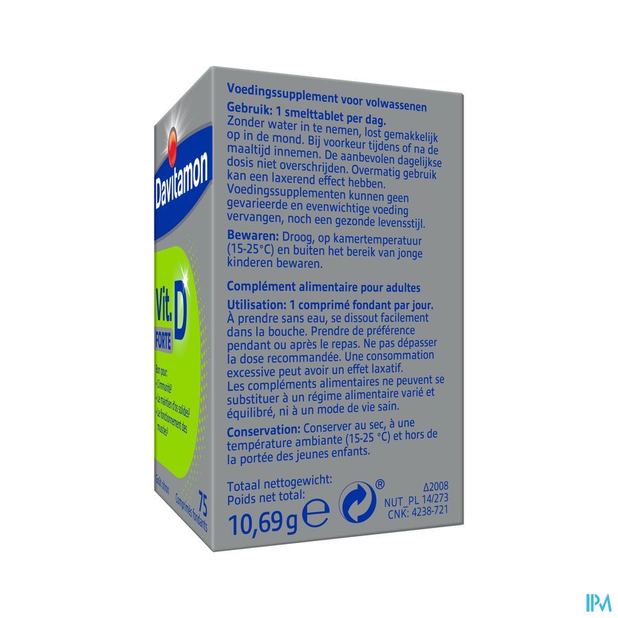 Davitamon® Vitamine D Forte Comprimé Fondant Goût Citron: Immunité, Os, Muscles