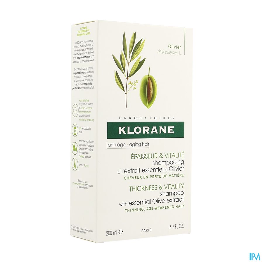 Klorane - Shampoing Vitalité à l'Olivier BIO - Cheveux affinés