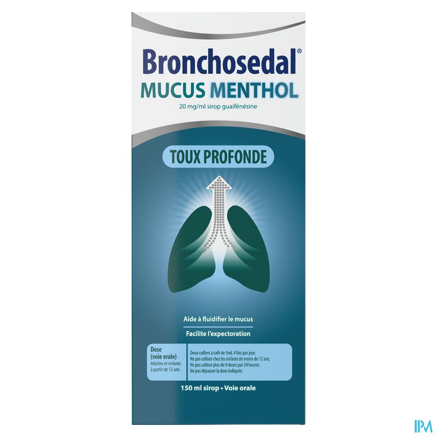 Bronchosedal® Mucus Menthol, contre la toux productive, détache les mucosités et dégage les voies respiratoires, 150 ml