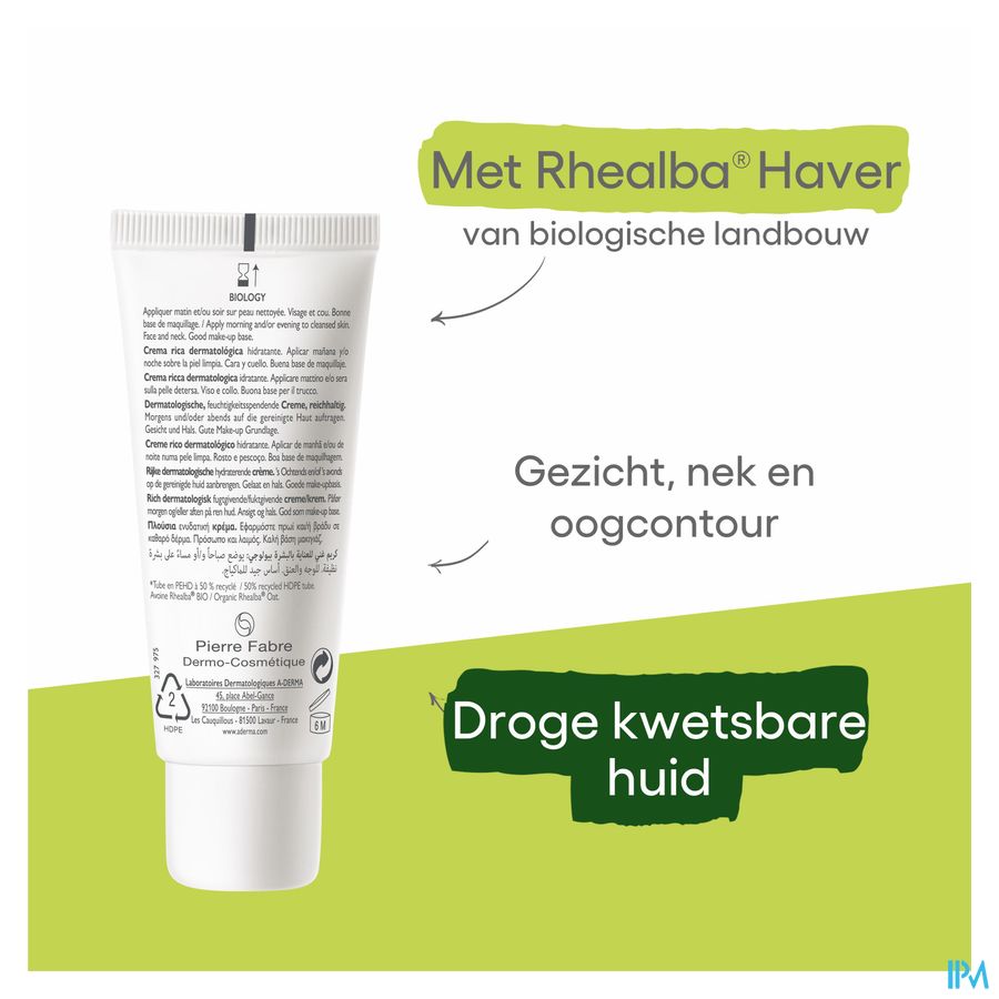 A-DERMA - BIOLOGY CRÈME RICHE DERMATOLOGIQUE HYDRATANTE - Crème visage hydratante riche - BIOLOGY