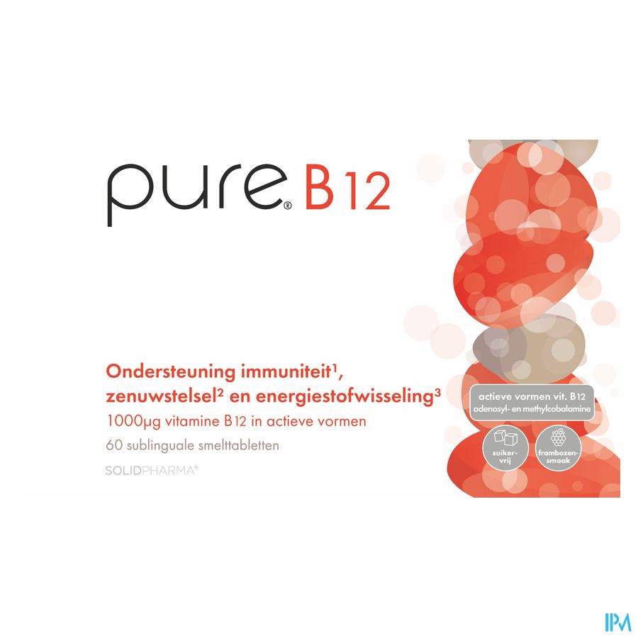 Pure B12. Vit. B12. Fatigue, stress, système nerveux. 60 compr. Fondants sublinguales.