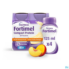 Fortimel Compact Protein 2.4kcal Arôme Pêche-mangue Complément Nutritionnel Dénutrition Bouteilles 4x125 ml