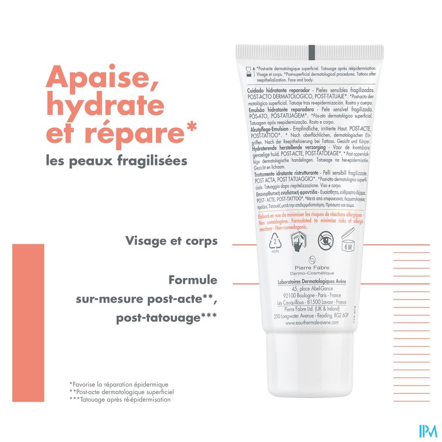 Eau Thermale Avène CICALFATE+ Soin Hydratant Réparateur post-acte, post-tatouage - Peaux sensibles fragilisées