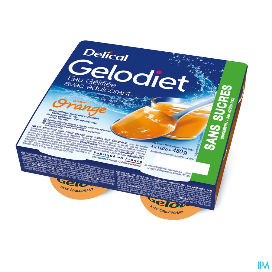 Gelodiet Eau Gel. Edulcorant Orange Pot 4x120g