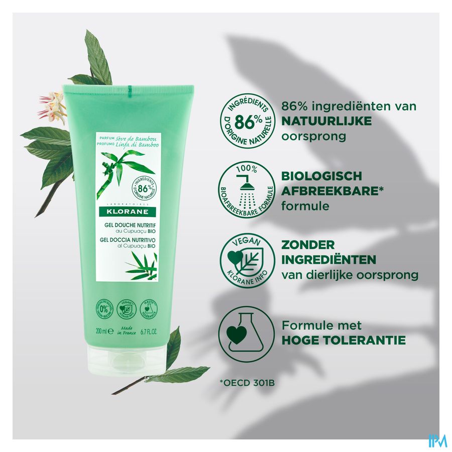 Klorane - Gel douche au Cupuaçu BIO - Sève de Bambou - Tous types de peaux