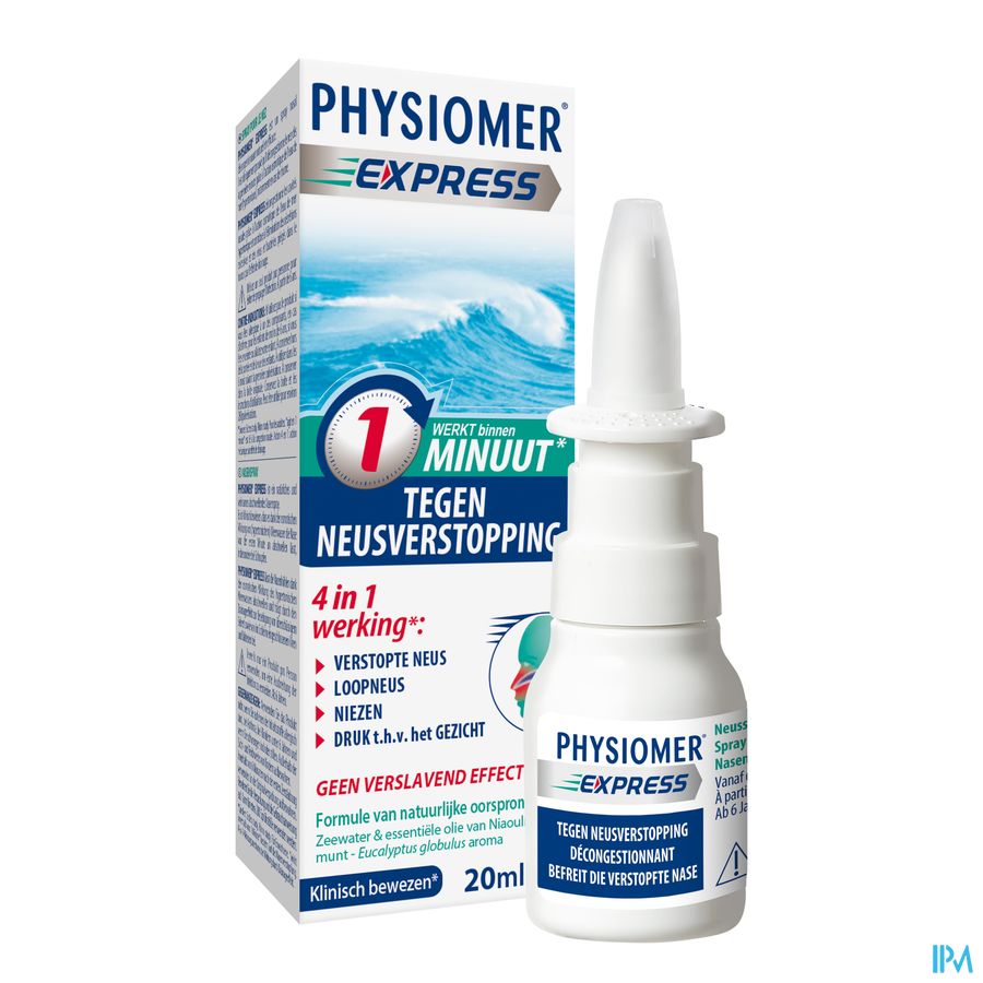 Physiomer®Express (1 Min(1)) Spray nasal 20ml. Nez bouché, nez coulant, éternuement.