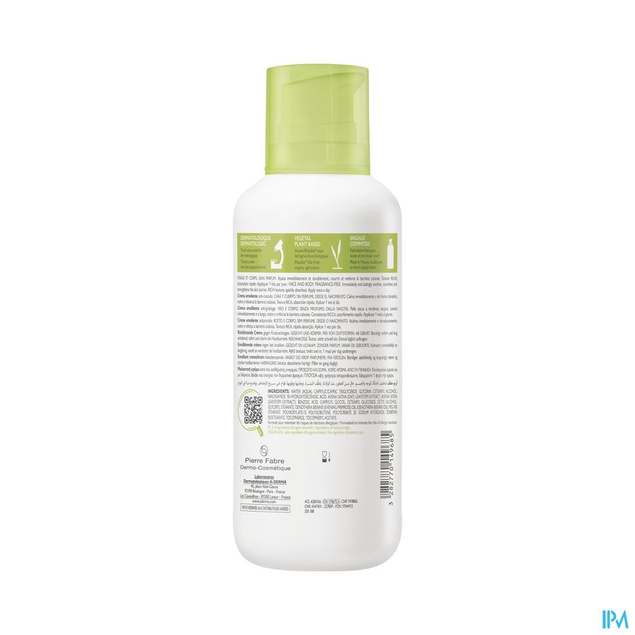 A-Derma Exomega control crème émolliente anti-grattage peau à tendance atopique 400ml