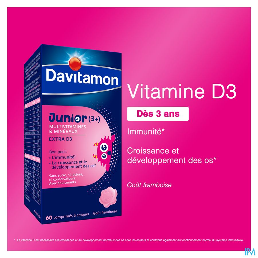 Davitamon® Junior Goût Framboise Multivit. 60 Compr. À Croquer À Partir De 3 Ans