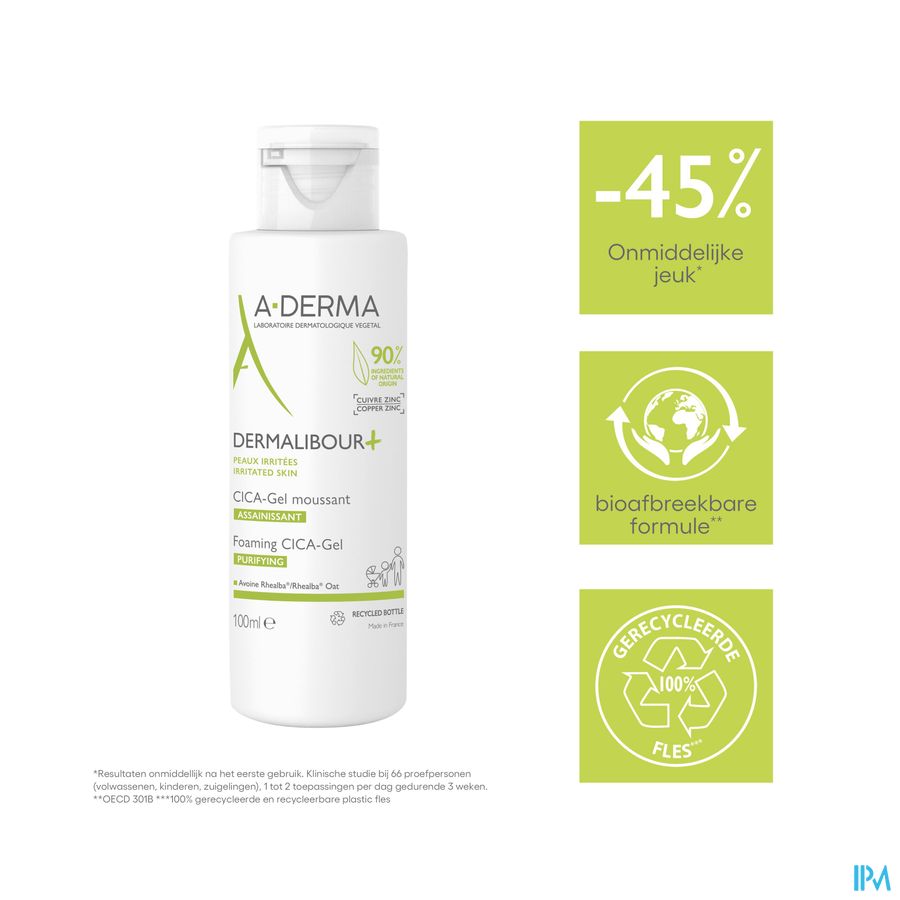 A-DERMA - DERMALIBOUR + CICA -GEL MOUSSANT ASSAINISSANT -  Apaise les peaux irritées