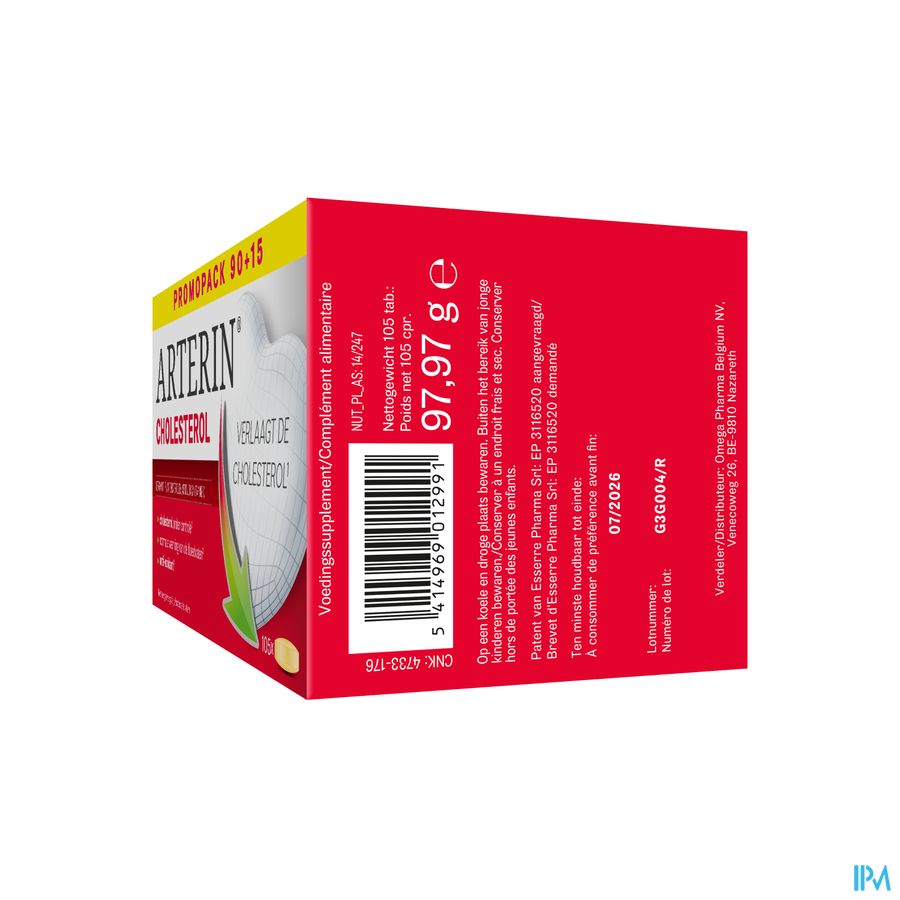 Arterin® Cholestérol 90+15 Cmp Sans Levure Rouge De Riz/Statines & Bonne Tolérance