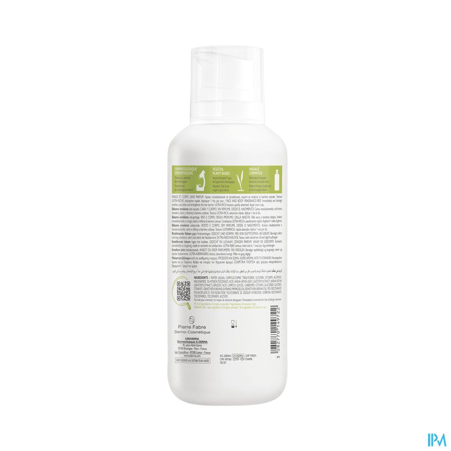 A-Derma Exomega Control Baume emollient Anti-grattage peau à tendance atopique 400ml