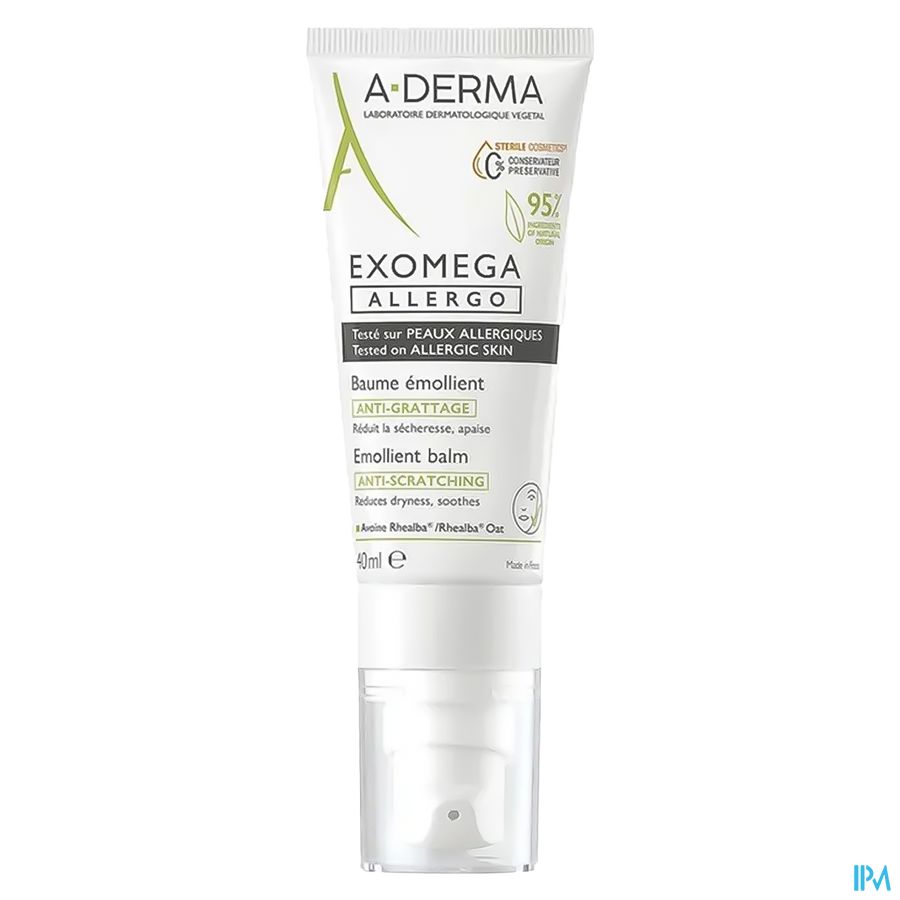 A-DERMA — EXOMEGA ALLERGO - BAUME ÉMOLLIENT COSMETIQUE STERILE -  Peaux allergiques anti-grattage démangeaisons