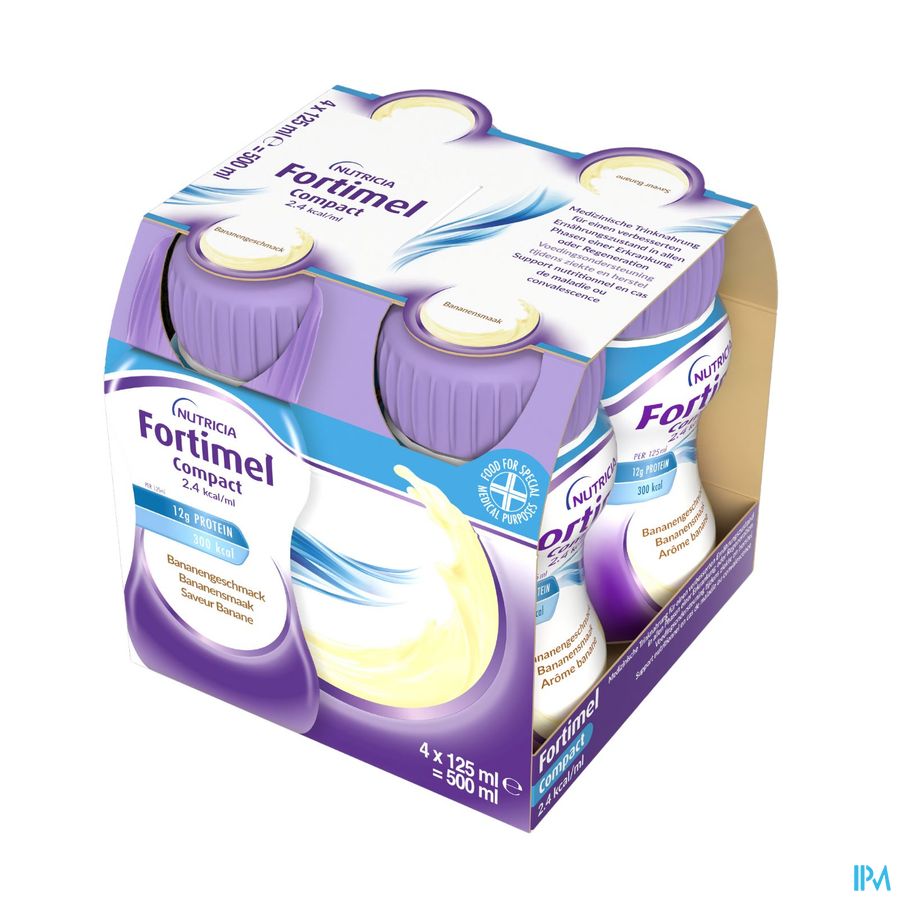 Fortimel Compact 2.4kcal Arôme Banane Complément Nutritionnel Dénutrition Bouteilles 4x125ml