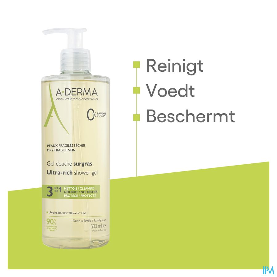 A-DERMA - LES INDISPENSABLES GEL DOUCHE SURGRAS  - Peaux fragiles sèches