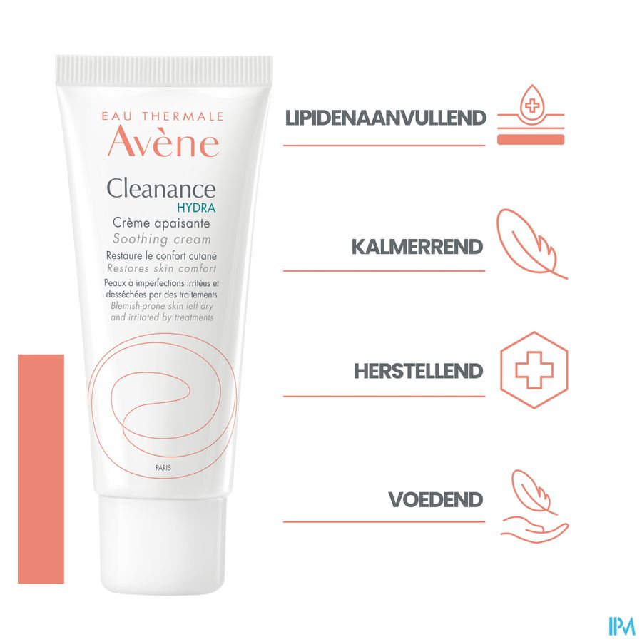 Eau Thermale Avène CLEANANCE HYDRA Crème apaisante - Restaure le confort cutané  - Peaux à imperfections irritées et desséchées par des traitements