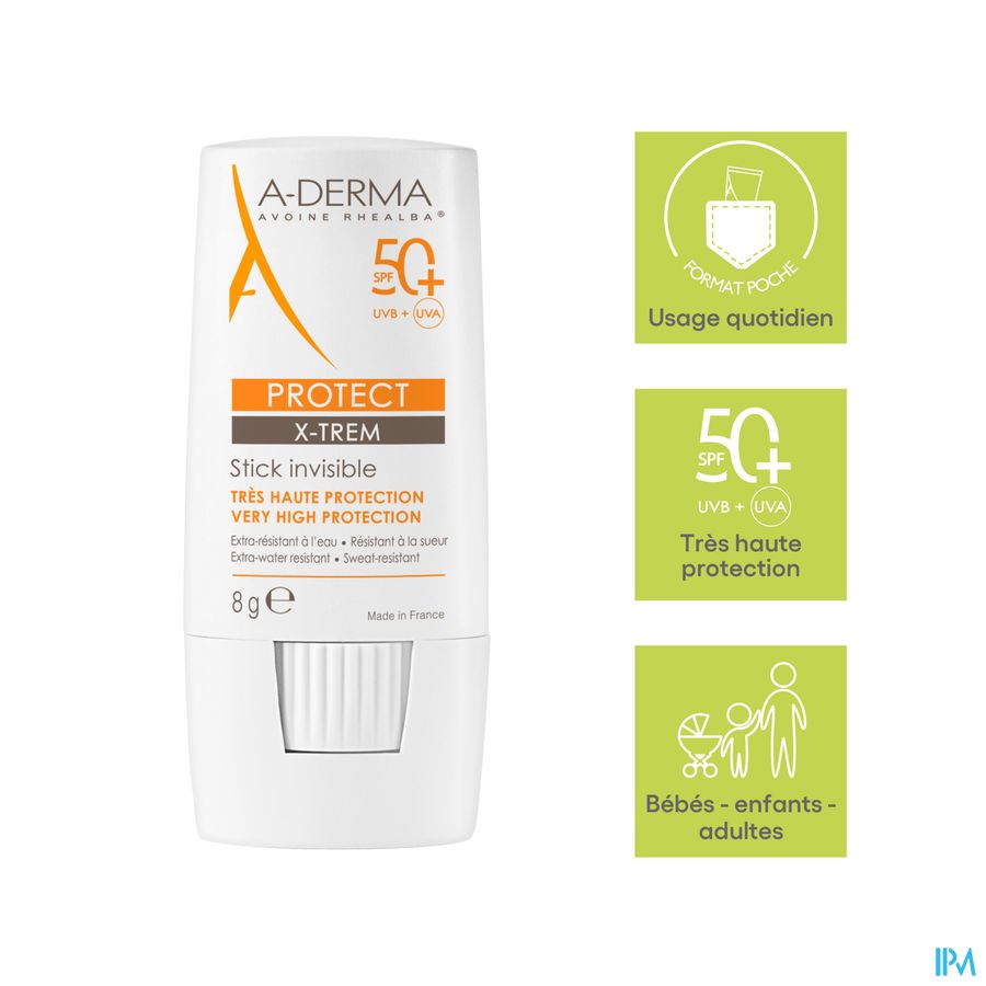 A-DERMA - A-DERMA PROTECT X-TREM STICK SOLAIRE INVISIBLE SPF50+ - A-DERMA PROTECT X-TREM