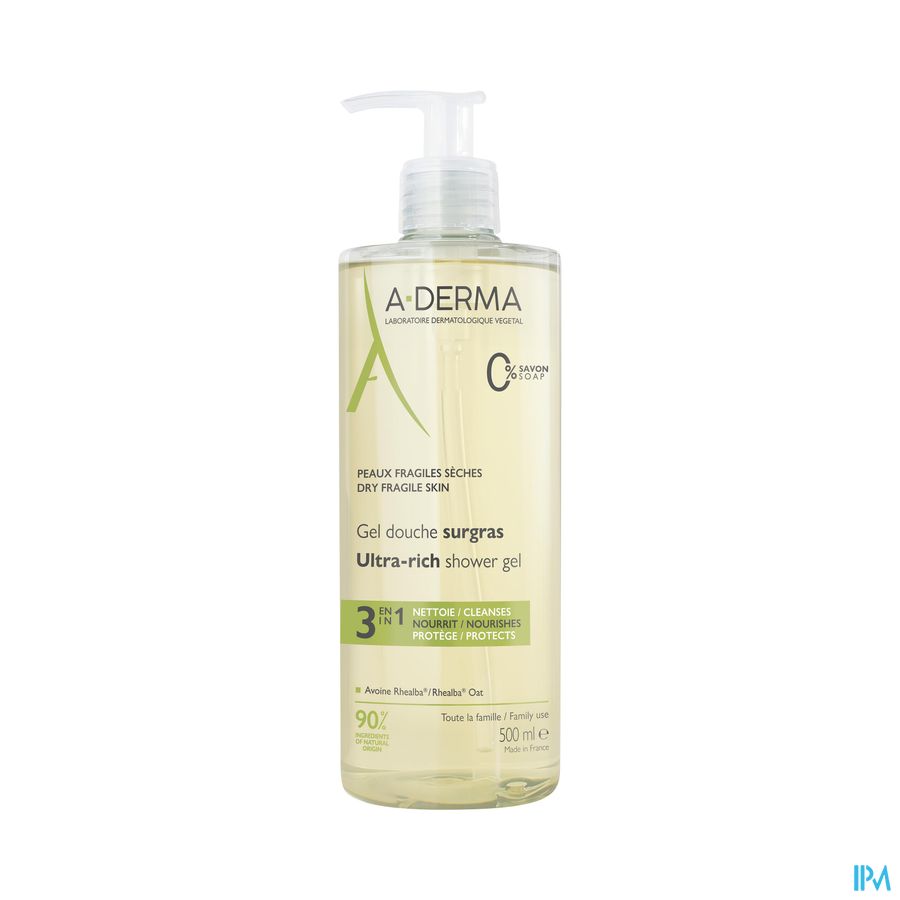 A-DERMA - LES INDISPENSABLES GEL DOUCHE SURGRAS  - Peaux fragiles sèches