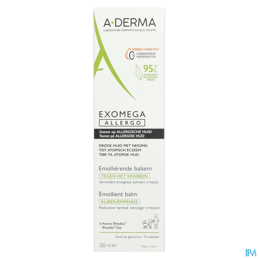 A-DERMA — EXOMEGA ALLERGO - BAUME ÉMOLLIENT COSMETIQUE STERILE -  Peaux allergiques anti-grattage démangeaisons