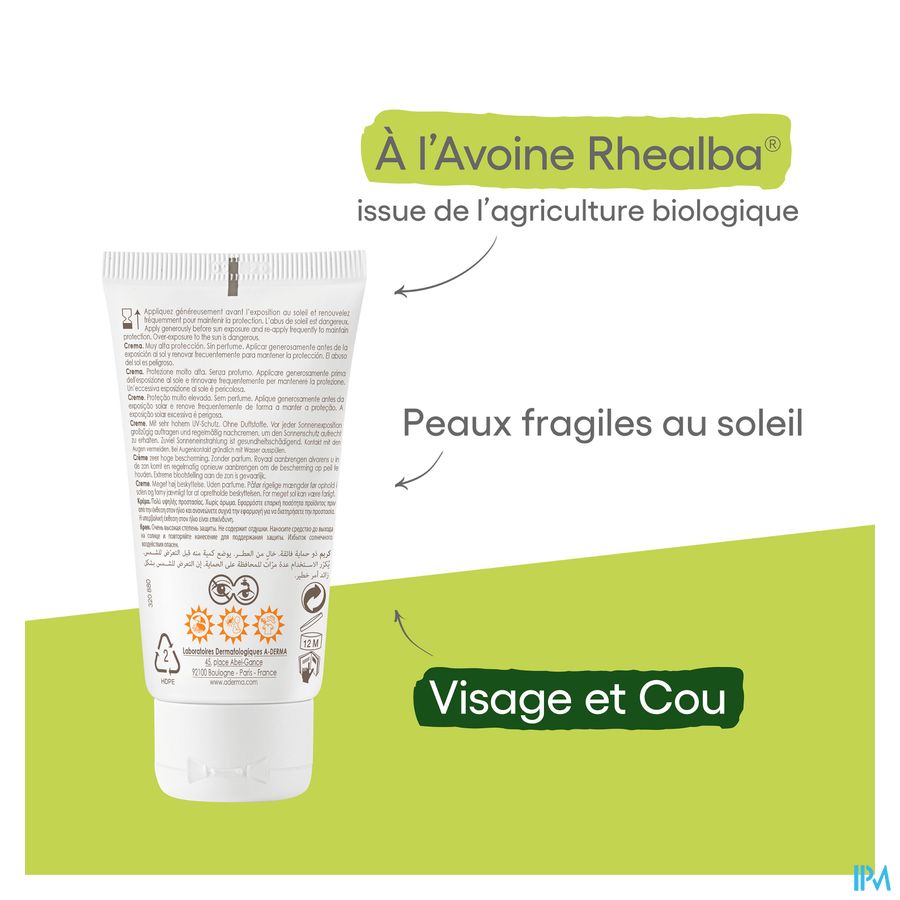 A-DERMA - A-DERMA PROTECT CREME SOLAIRE VISAGE SPF50+ SANS PARFUM - A-DERMA PROTECT