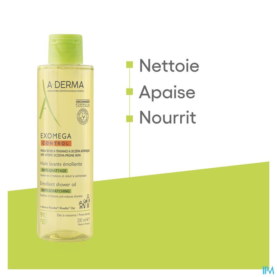 A-DERMA EXOMEGA CONTROL Huile lavante émolliente anti-démangeaisons - Peaux fragiles sèches à tendance atopique
