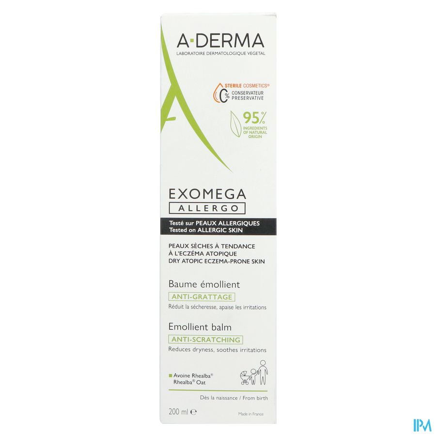 A-DERMA — EXOMEGA ALLERGO - BAUME ÉMOLLIENT COSMETIQUE STERILE -  Peaux allergiques anti-grattage démangeaisons