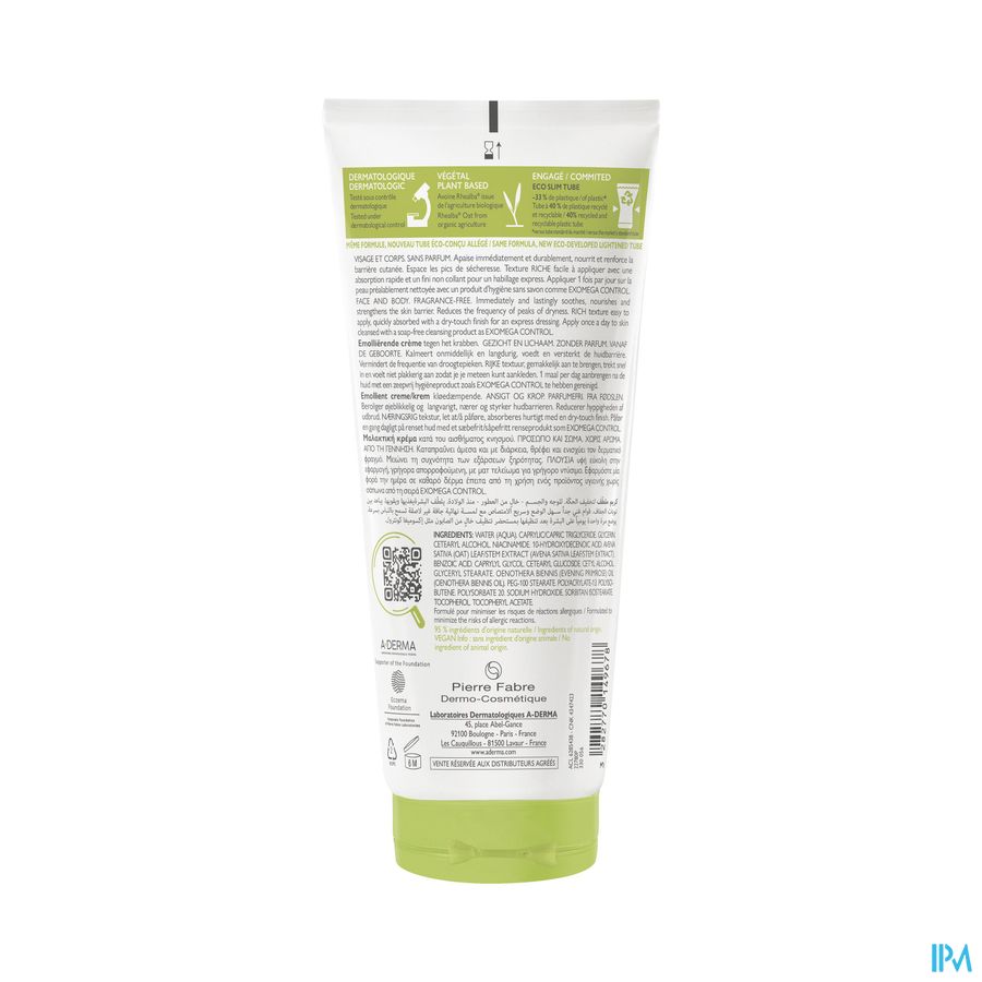 A-Derma Exomega control crème émolliente anti-grattage peau à tendance atopique 400ml