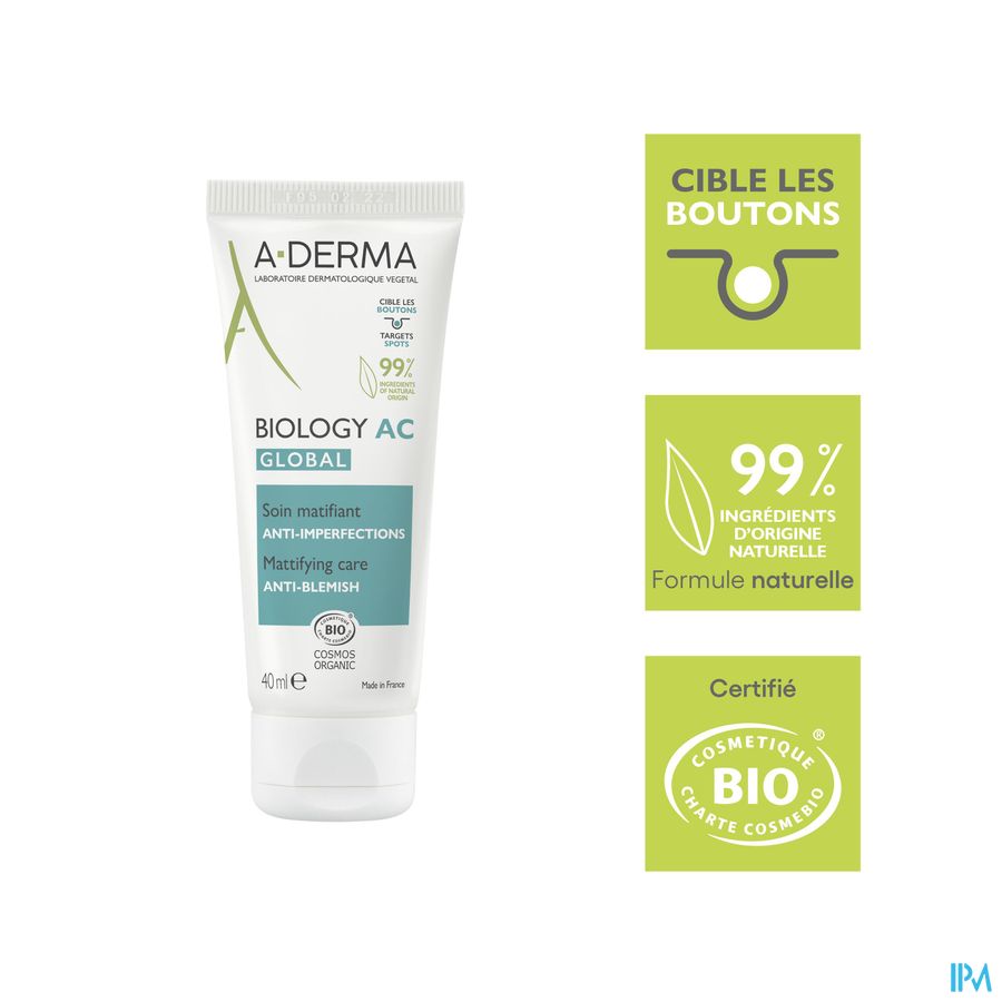 A-DERMA BIOLOGY AC GLOBAL - Crème hydratante visage anti-imperfections, anti-marques, acné