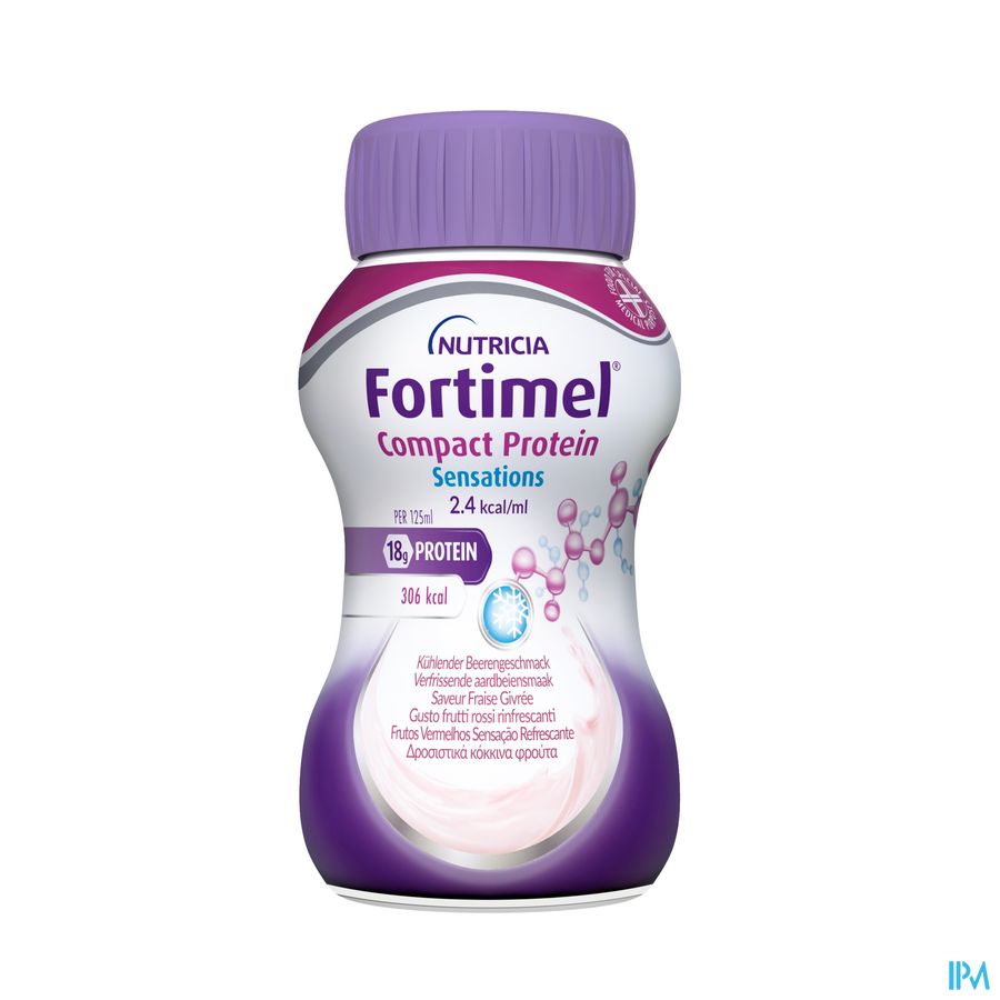 Fortimel Compact Protein 2.4kcal Saveur Fraise Givree Complément Nutritionnel Dénutrition Bouteilles 4x125ml
