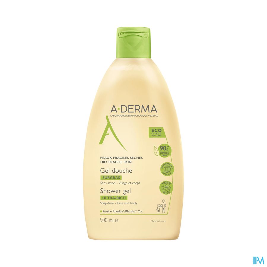 A-DERMA - LES INDISPENSABLES GEL DOUCHE SURGRAS  - Peaux fragiles sèches