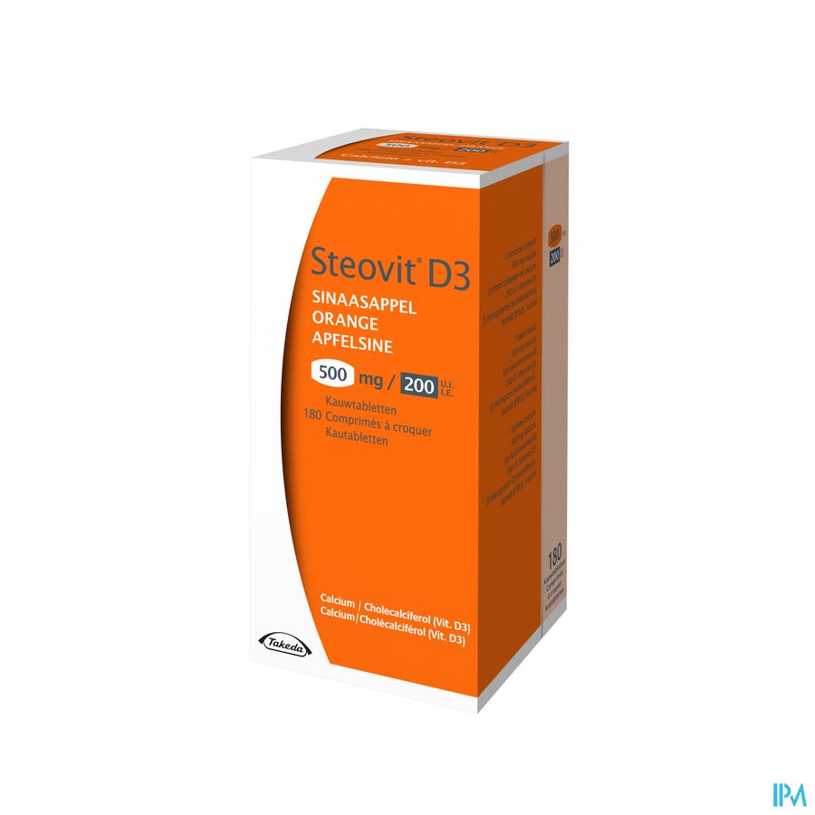 Steovit Forte Orange 500mg/200 U.I. Calcium & Vit D - 180 comprimés à croquer