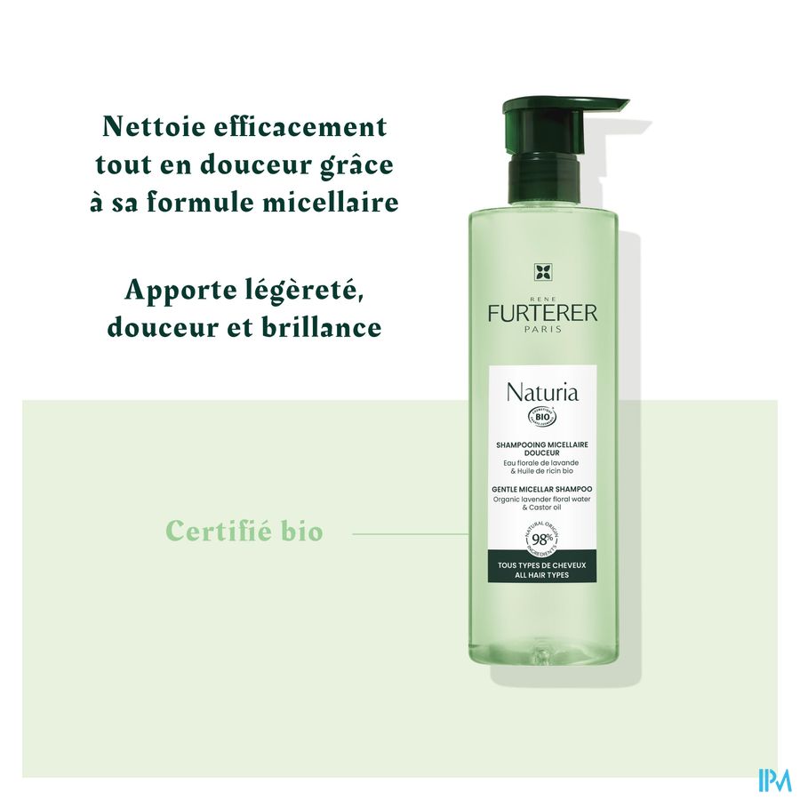 René Furterer  - NATURIA Shampooing micellaire douceur - Shampoing ultra doux sans sulfates pour tous types de cheveux
