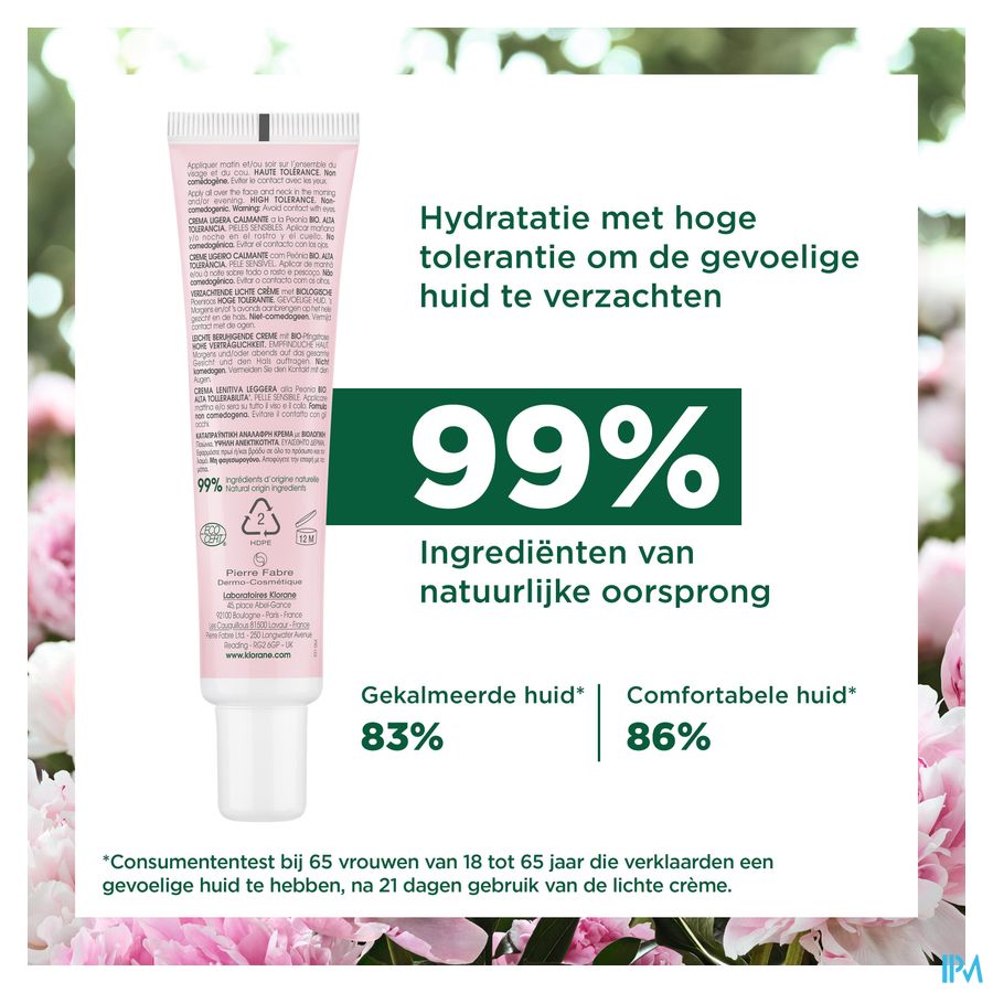 Klorane — Crème Légère Apaisante à la Pivoine BIO — Peaux sensibles