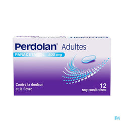 Perdolan® Adultes suppositoires avec 500 mg de paracétamol, pour le traitement symptomatique de la fièvre et de la douleur chez les adultes, 12 suppositoires