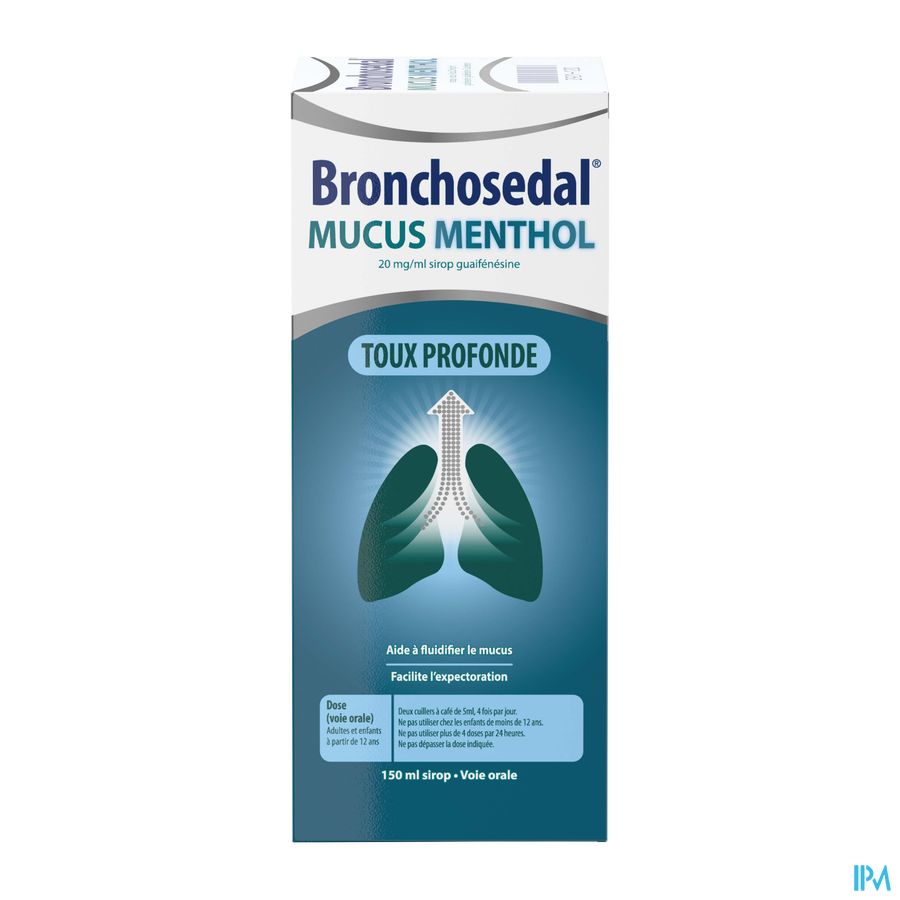 Bronchosedal® Mucus Menthol, contre la toux productive, détache les mucosités et dégage les voies respiratoires, 150 ml