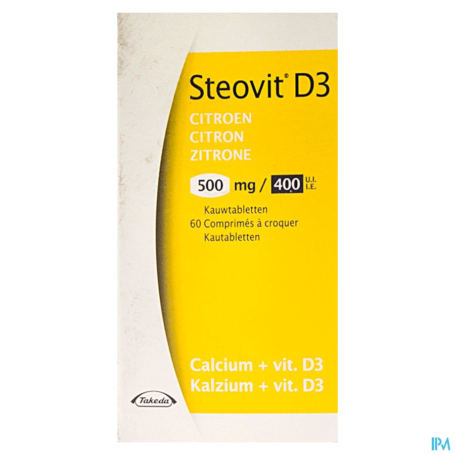 Steovit Forte Citron 500mg/400 U.I. Calcium & Vit D - 60 comprimés à croquer