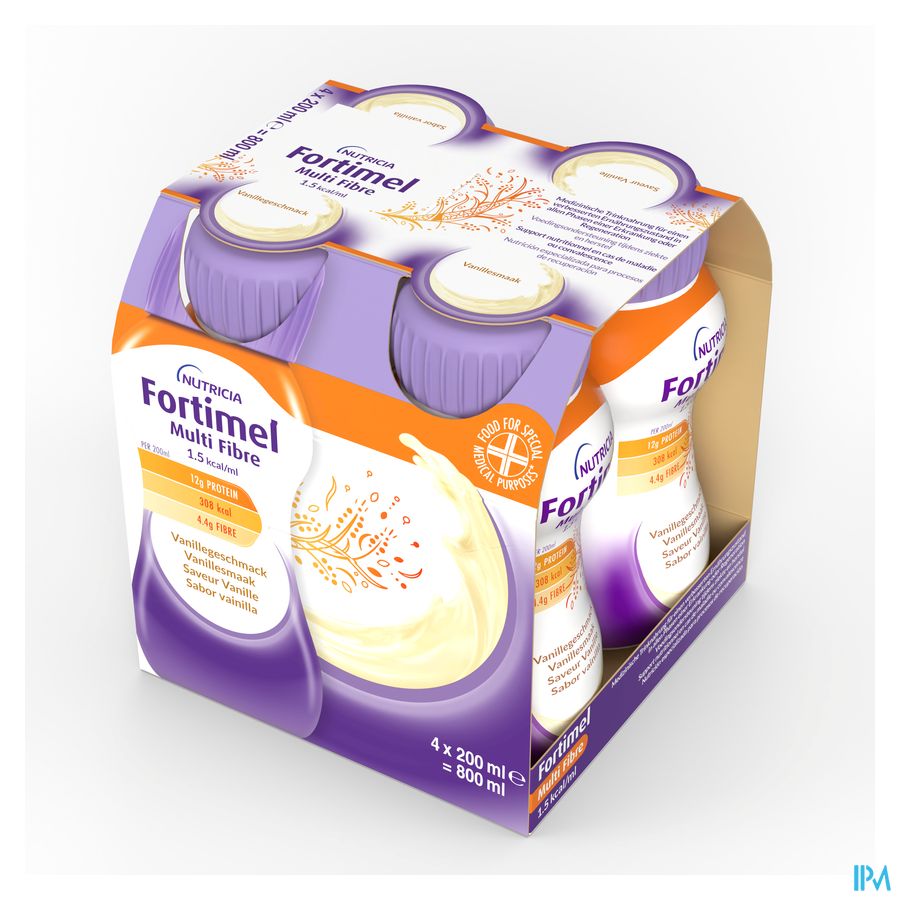 Fortimel Multifibre 1.5kcal Arôme Vanille Complément Nutritionnel Dénutrition Bouteilles 4x200ml