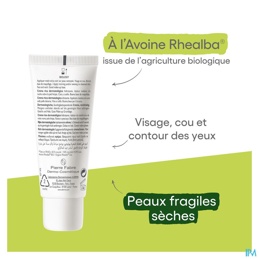 A-DERMA - BIOLOGY CRÈME RICHE DERMATOLOGIQUE HYDRATANTE - Crème visage hydratante riche - BIOLOGY