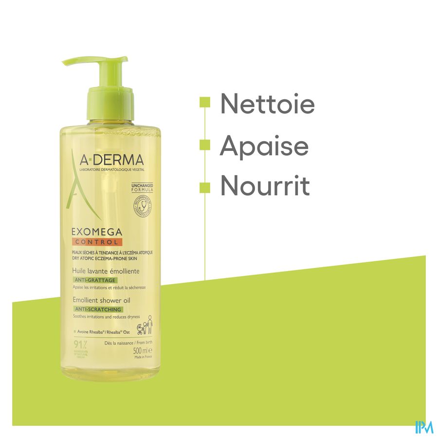 A-DERMA EXOMEGA CONTROL Huile lavante émolliente anti-démangeaisons - Peaux fragiles sèches à tendance atopique