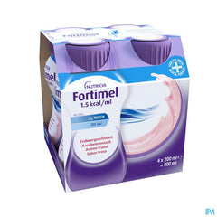 Fortimel 1.5kcal Arôme Fraise Complément Nutritionnel Dénutrition Bouteilles 4x200ml