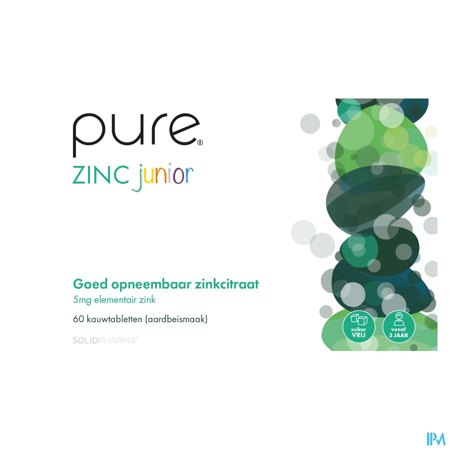 PURE ZINC JUNIOR. 5mg de zinc élémentaire (sous forme de citrate) au goût de fraise