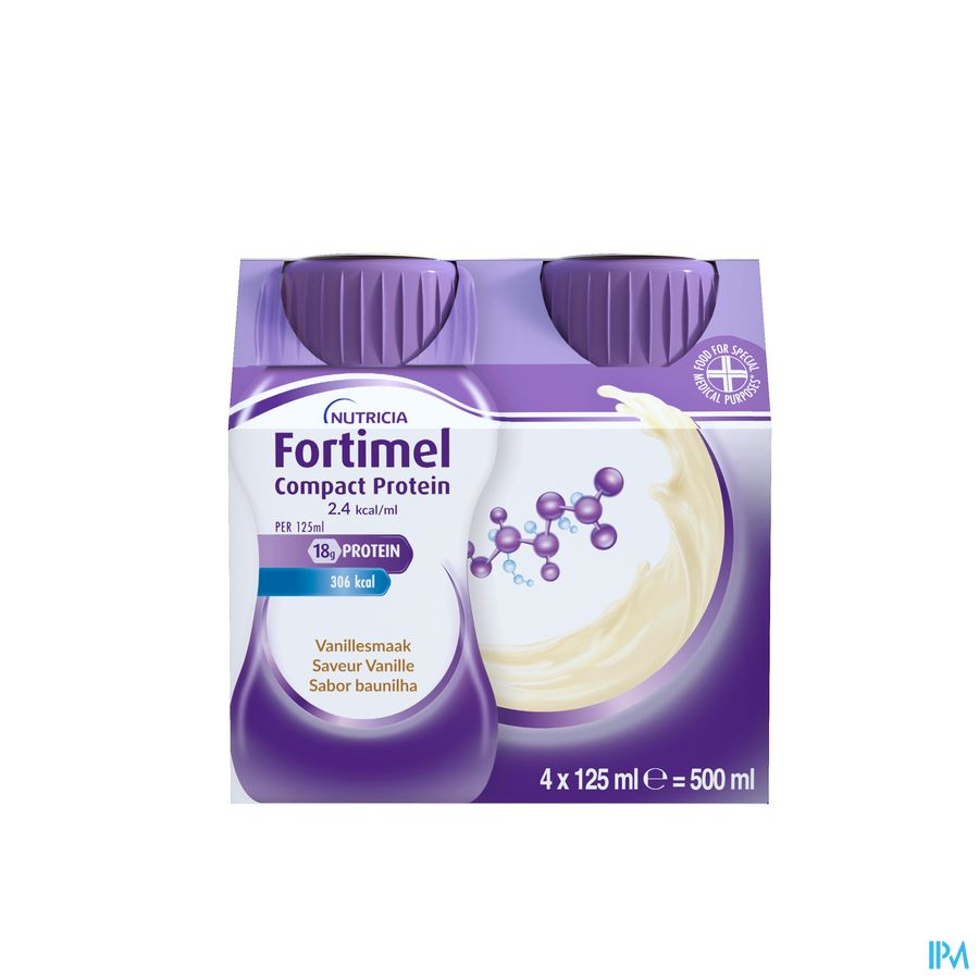 Fortimel Compact Protein 2.4kcal Saveur Vanille Complément Nutritionnel Dénutrition Bouteilles 4x125 ml