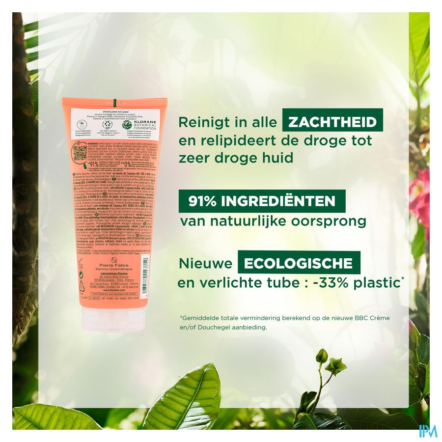 Klorane - Crème douche au Cupuaçu BIO - Lait de Rose - Peau sèche