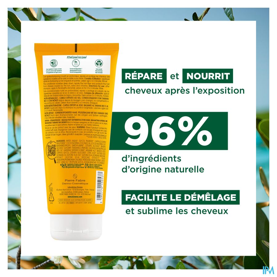 Klorane Baume riche réparateur - Cheveux exposés au soleil - Monoï & Tamanu BIO