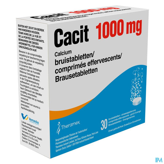 Cacit 1000mg 30 comprimés effervescents - Supplément de Calcium en cas de ostéoporose