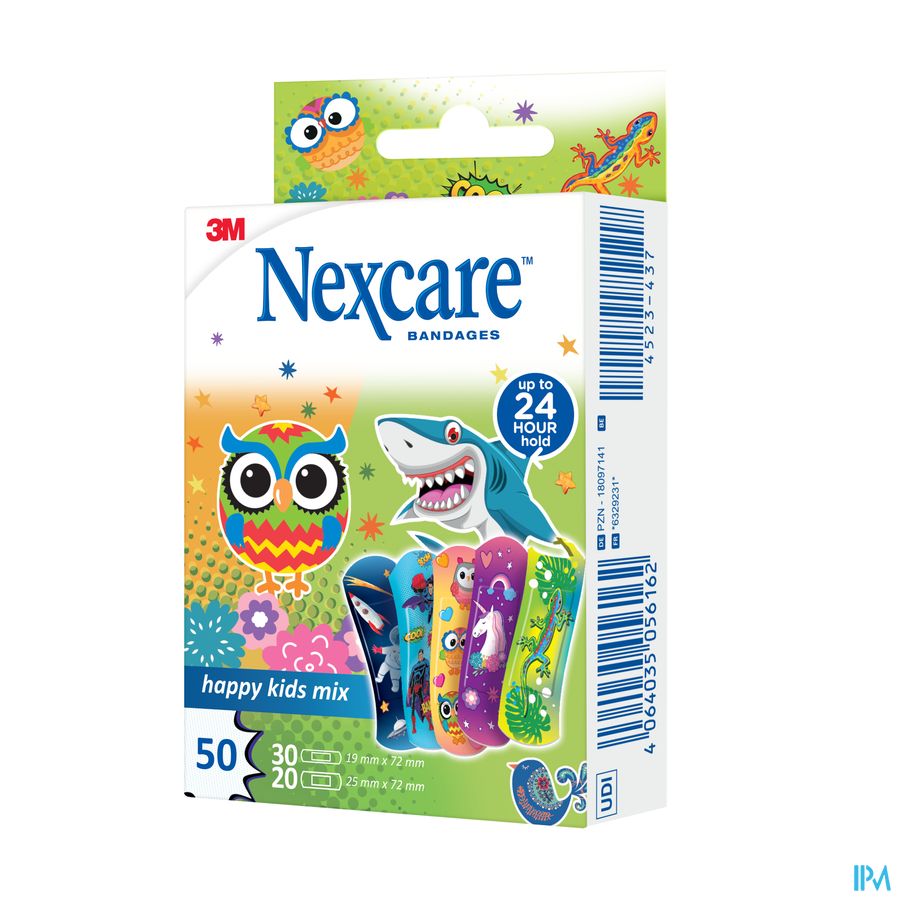 Pansements Nexcare™ Happy Kids Mix Plasters, Assortiment, 50/Boîte