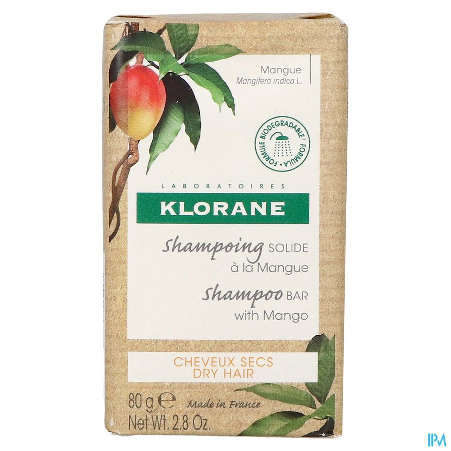 Klorane - Shampoing Solide à la Mangue - Nutrition - Cheveux secs hydratant et nourissant