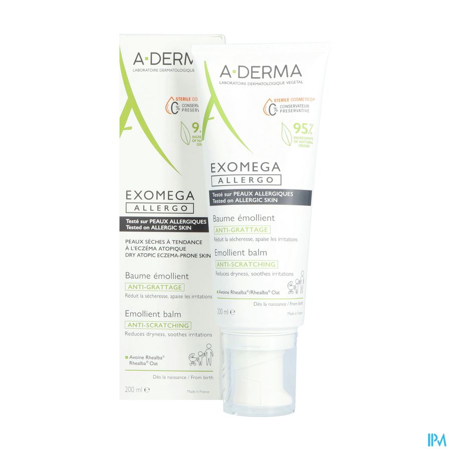 A-DERMA — EXOMEGA ALLERGO - BAUME ÉMOLLIENT COSMETIQUE STERILE -  Peaux allergiques anti-grattage démangeaisons