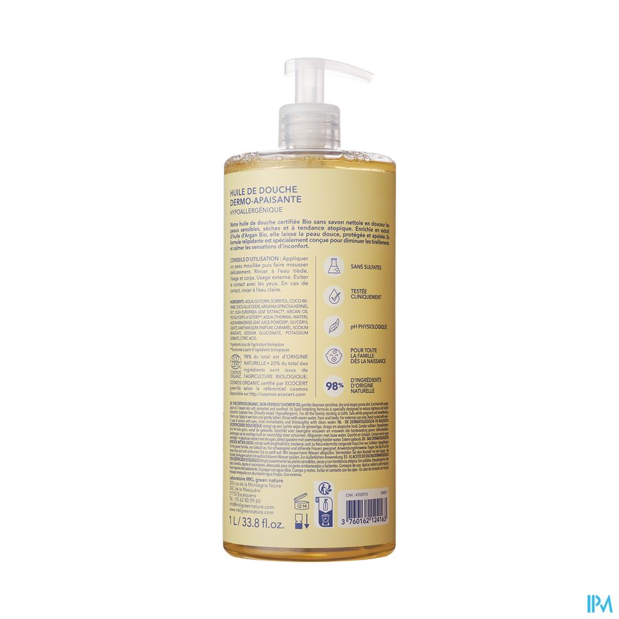 Aqua Huile Douche Dermo Apaisante Bio Fl Pompe 1l